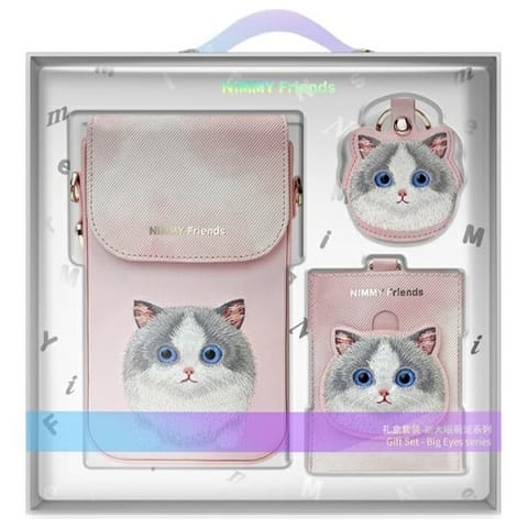 ⁨Nimmy Zestaw 3w1 torebka na telefon +    portfel + etui na lokalizator różowy/pink Big Eyed Pet 2.0 Cat⁩ w sklepie Wasserman.eu
