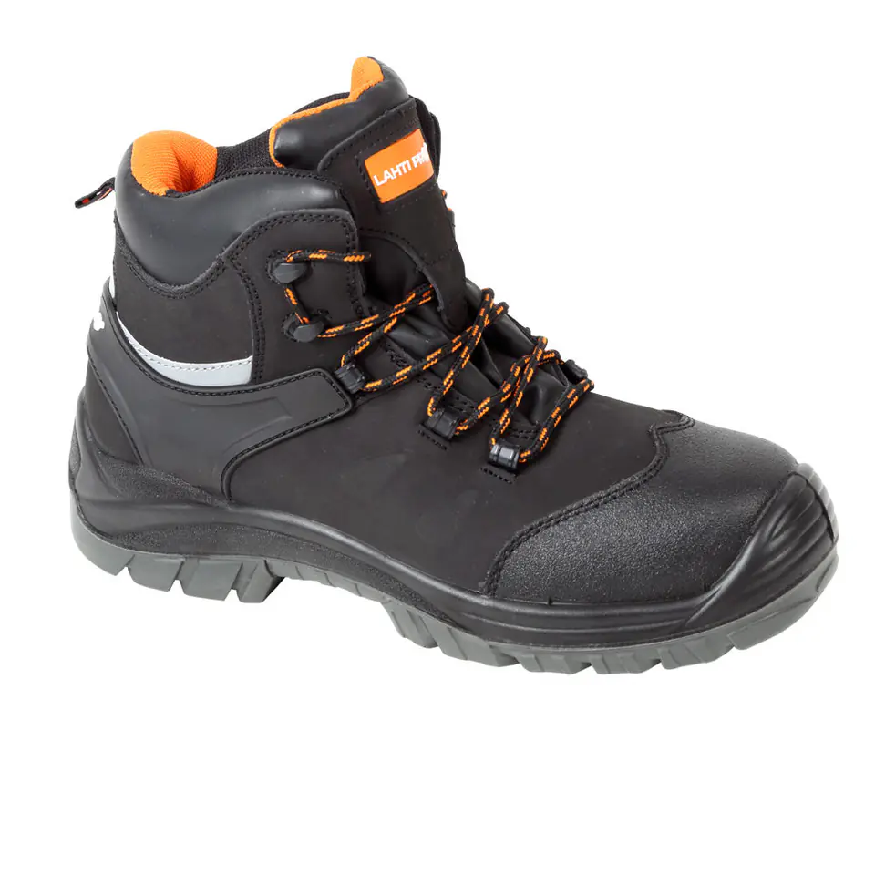 ⁨ANKLE SHOES, NUBUCK, BLACK-ORANGE, S3 SRA, "45", CE, LAHTI⁩ at Wasserman.eu