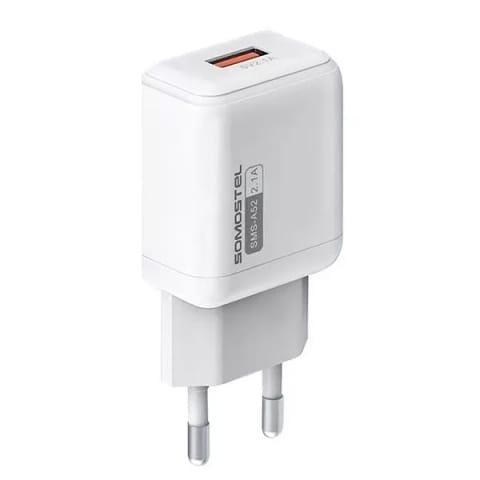 ⁨Ładowarka sieciowa Somostel USB 2.1A 10W SMS-A52 Biała⁩ w sklepie Wasserman.eu