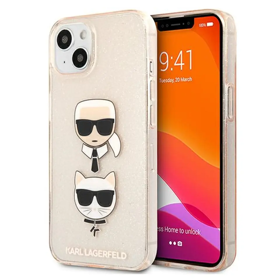 ⁨Karl Lagerfeld KLHCP13SKCTUGLGO iPhone 13 mini 5,4" złoty/gold hardcase Glitter Karl`s & Choupette⁩ w sklepie Wasserman.eu