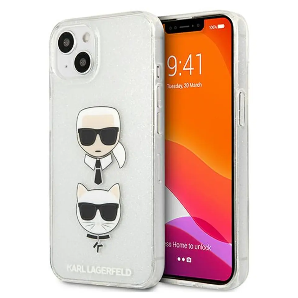 ⁨Karl Lagerfeld KLHCP13SKCTUGLS iPhone 13 mini 5.4" silver/silver hardcase Glitter Karl's & Choupette⁩ at Wasserman.eu
