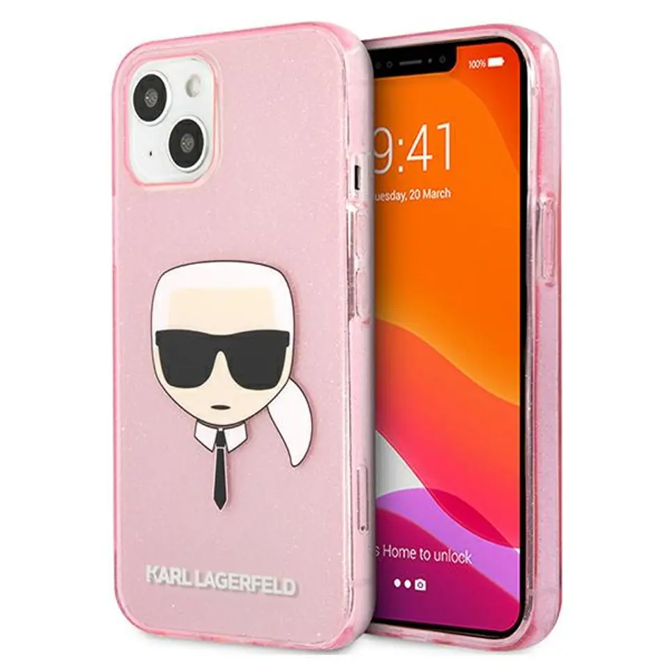 ⁨Karl Lagerfeld KLHCP13SKHTUGLP iPhone 13 mini 5,4" różowy/pink hardcase Glitter Karl`s Head⁩ w sklepie Wasserman.eu