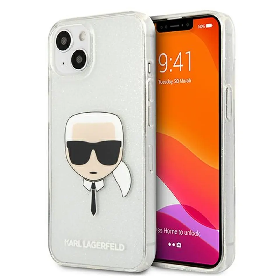 ⁨Karl Lagerfeld KLHCP13SKHTUGLS iPhone 13 mini 5.4" silver/silver hardcase Glitter Karl's Head⁩ at Wasserman.eu