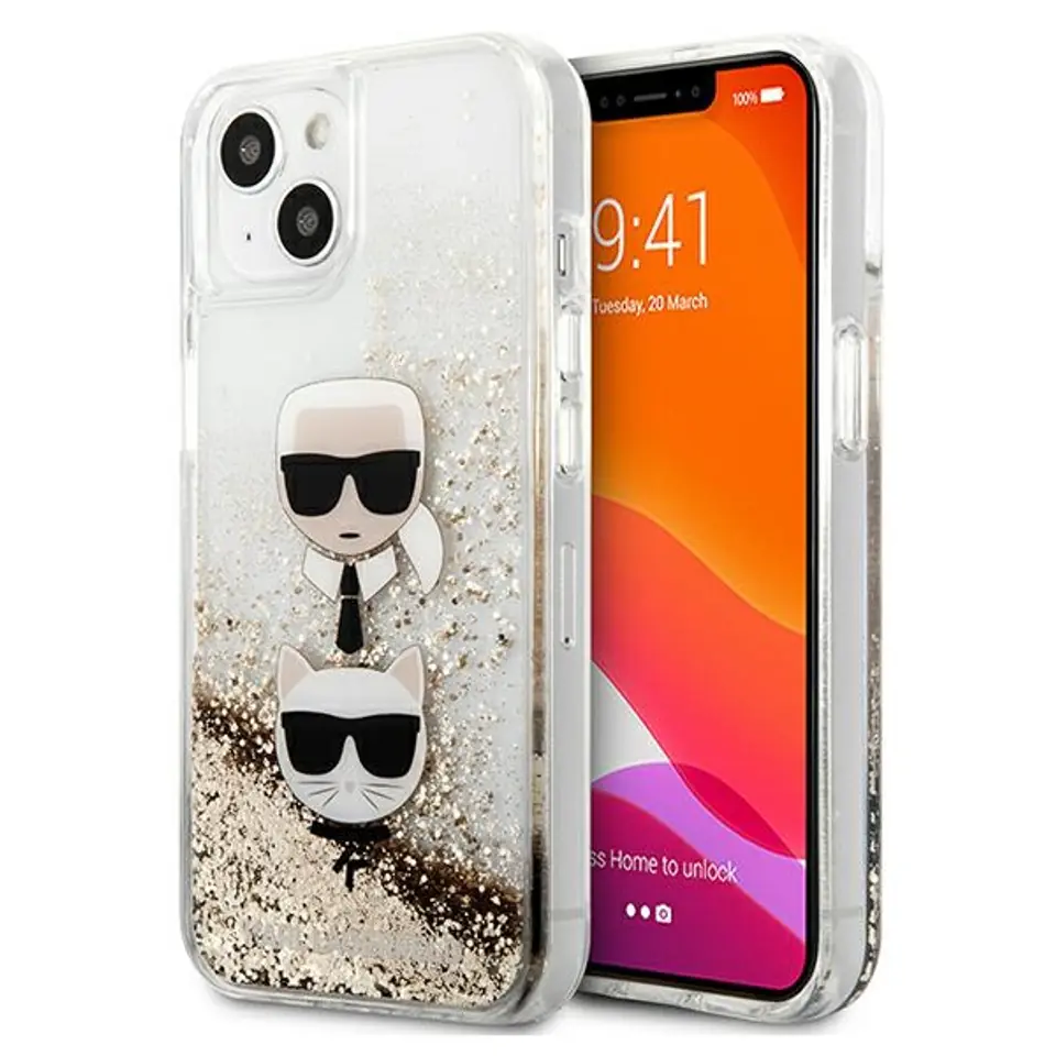 ⁨Karl Lagerfeld KLHCP13SKICGLD iPhone 13 mini 5,4" złoty/gold hardcase Liquid Glitter Karl&Choupette Head⁩ w sklepie Wasserman.eu