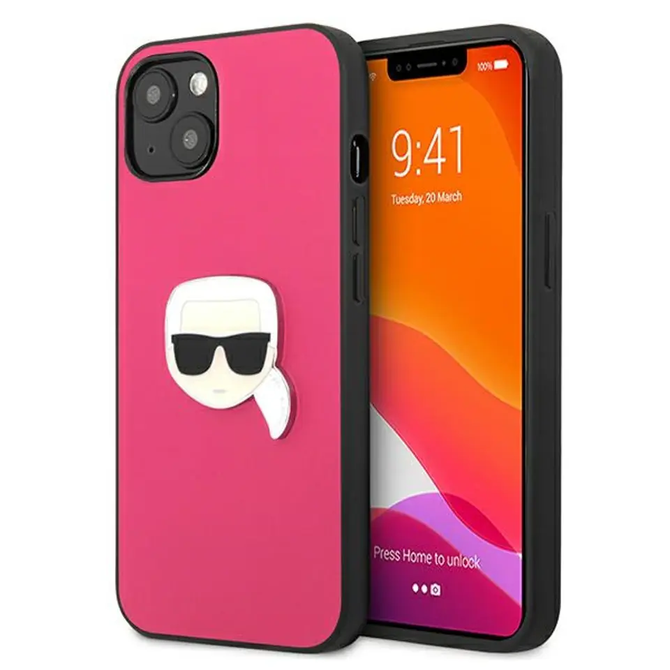 ⁨Karl Lagerfeld KLHCP13SPKMP iPhone 13 mini 5.4" pink hardcase Leather Ikonik Karl's Head Metal⁩ at Wasserman.eu