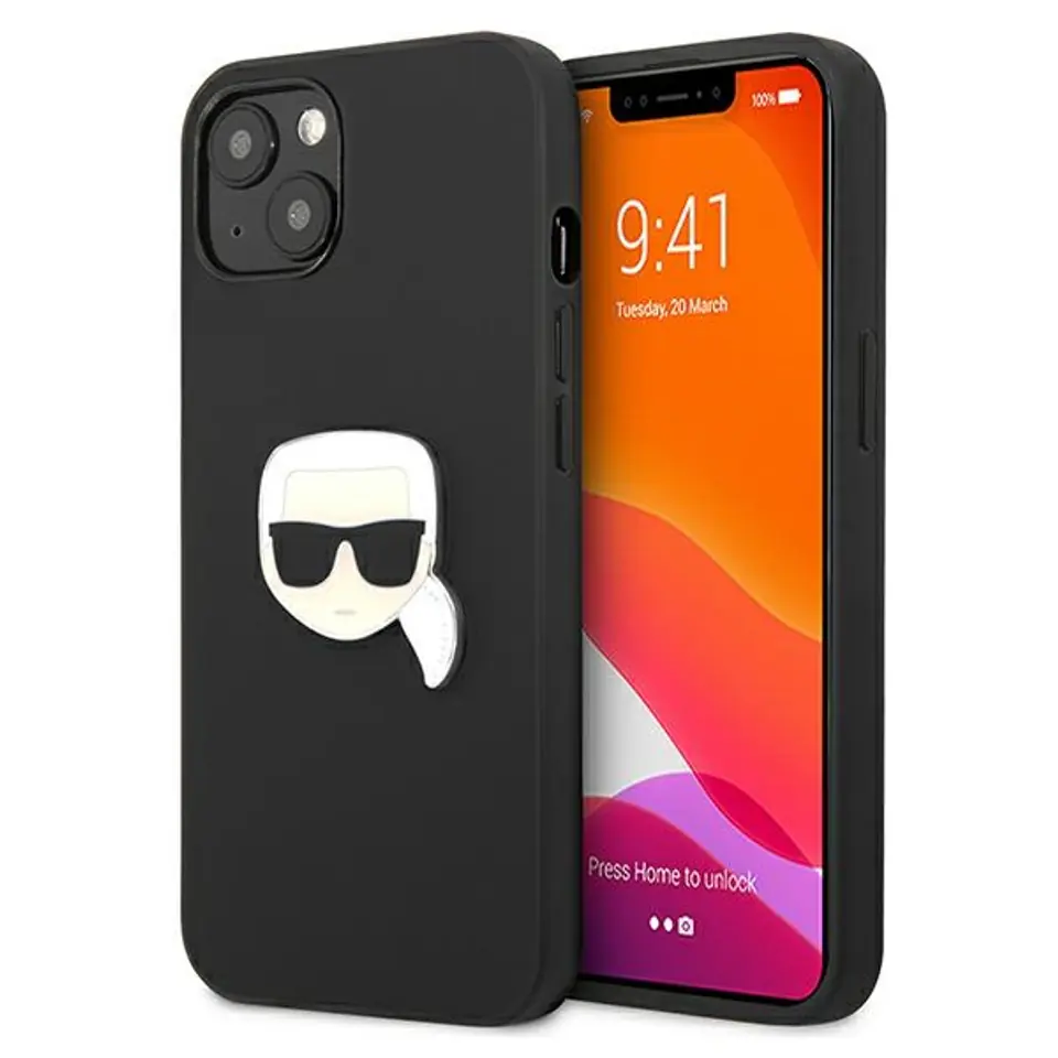 ⁨Karl Lagerfeld KLHCP13SPKMK iPhone 13 mini 5,4" czarny/black hardcase Leather Ikonik Karl`s Head Metal⁩ w sklepie Wasserman.eu