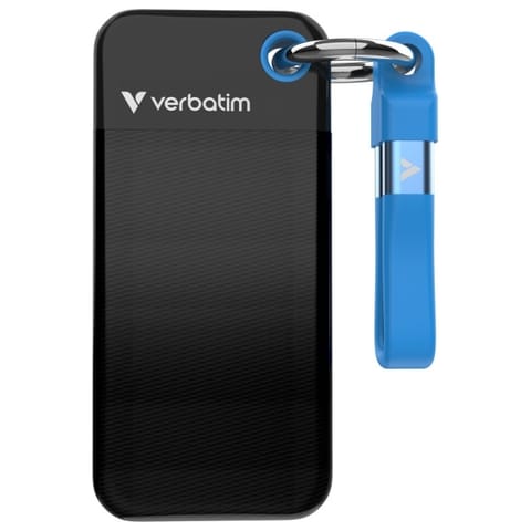 ⁨Dysk Zewnętrzny Verbatim Pocket SSD 1TB   - brelok do kluczy z kablem USB 3.2 gen.2 czarno-niebieski/black-blue 32191⁩ w sklepie Wasserman.eu