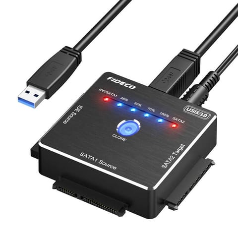 ⁨Adapter dysków HDD/SSD z funkcją klonowania FIDECO PL06 (USB 3.0, SATA/IDE)⁩ w sklepie Wasserman.eu