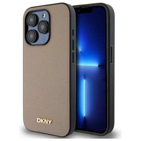 ⁨DKNY DKHMP15LPGHLME iPhone 15 Pro 6.1"    beżowy/beige hardcase Grained Metal Logo MagSafe⁩ w sklepie Wasserman.eu