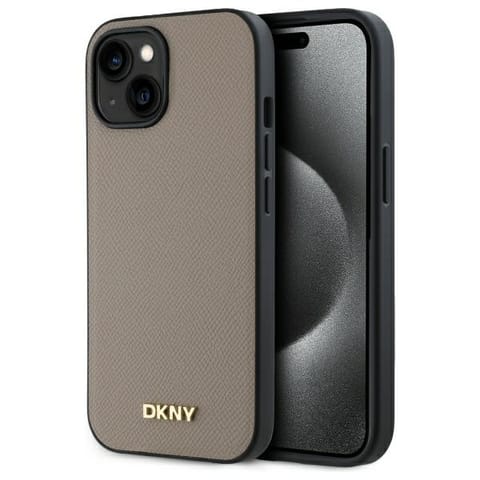 ⁨DKNY DKHMP15SPGHLME iPhone 15 6.1"        beżowy/beige hardcase Grained Metal Logo MagSafe⁩ w sklepie Wasserman.eu