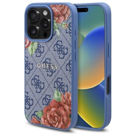 ⁨Guess GUHMP16LP4ROPEMCB iPhone 16 Pro     6.3" niebieski/blue hardcase 4G Flowers Print MagSafe⁩ w sklepie Wasserman.eu