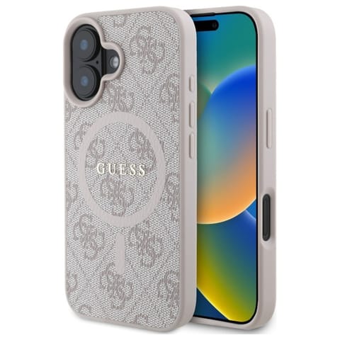 ⁨Guess GUHMP16SG4GFRP iPhone 16 6.1" różowy/pink hardcase 4G Ring Classic Logo MagSafe⁩ w sklepie Wasserman.eu