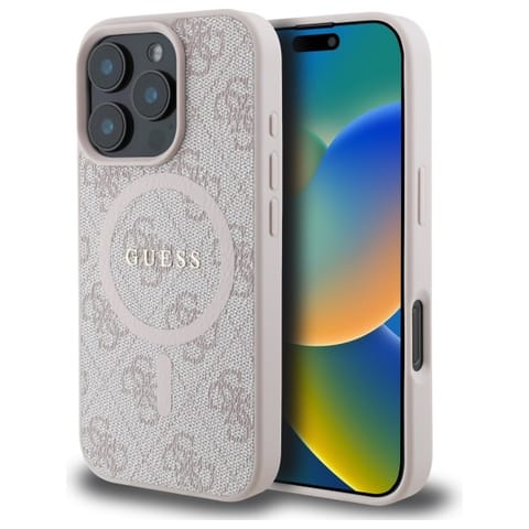 ⁨Guess GUHMP16XG4GFRP iPhone 16 Pro Max 6.9" różowy/pink hardcase 4G Ring Classic Logo MagSafe⁩ w sklepie Wasserman.eu