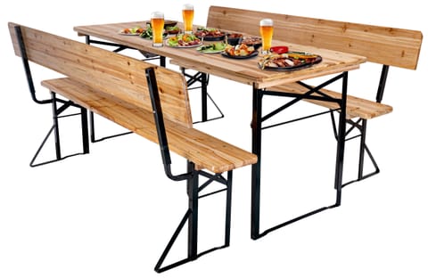 ⁨Zestaw ogrodowy stalowo-drewniany PORTER 170 cm stół+ 2 ławki⁩ w sklepie Wasserman.eu