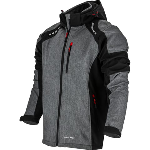 ⁨SOFTSHELL JACKET, HOOD, GREY-BLACK-RED, "L", CE, LAHTI⁩ at Wasserman.eu