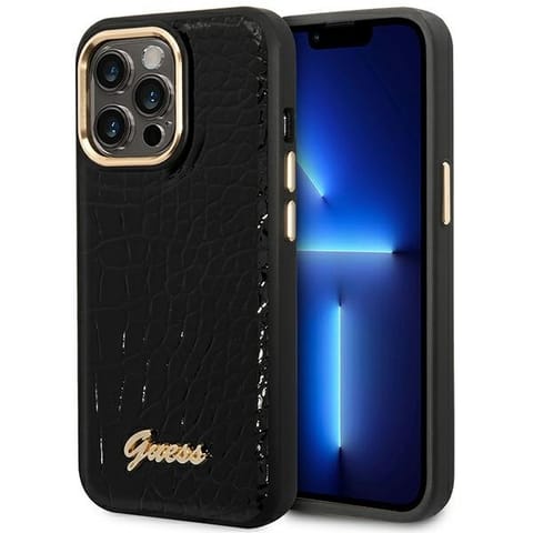 ⁨Guess GUHCP14LHGCRHK iPhone 14 Pro 6,1"  czarny/black hardcase Croco Collection⁩ w sklepie Wasserman.eu