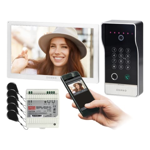 ⁨GUARDO zestaw wideodomofonowy jednorodzinny, 4-żyłowy, 10", Wi-Fi, ekran dotykowy, Full HD, RFID, szyfrator, czytnik lini papilarnych, montaż natynkowy⁩ w sklepie Wasserman.eu