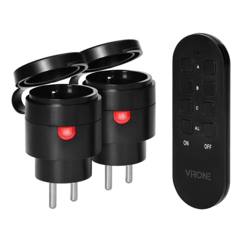 Zestaw bezprzewodowych gniazd MINI, sterowanych pilotem 2+1, 2300W, IP44 w sklepie Wasserman.eu