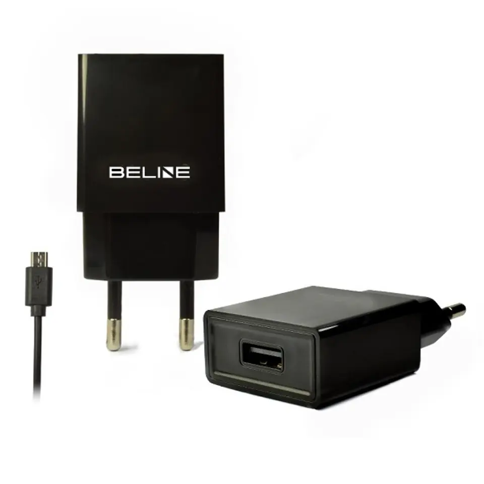 ⁨Ład. siec. Beline 1xUSB + microUSB 1A czarna/black⁩ w sklepie Wasserman.eu