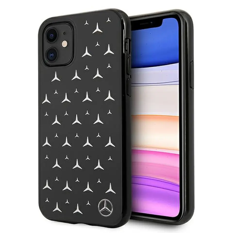 ⁨Mercedes MEHCN61ESPBK iPhone 11 6.1" black/black hardcase Silver Stars Pattern⁩ at Wasserman.eu