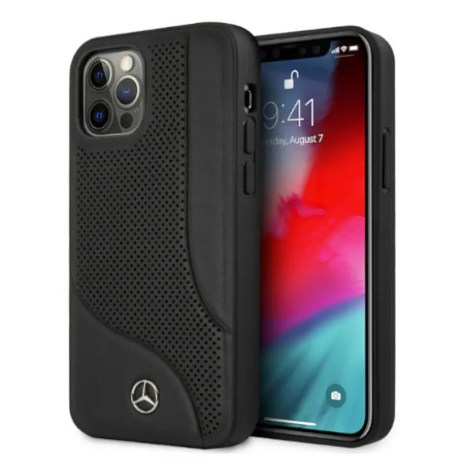 ⁨Mercedes MEHCP12LCDOBK iPhone 12 Pro Max 6.7" black/black hardcase Leather Perforated Area⁩ at Wasserman.eu