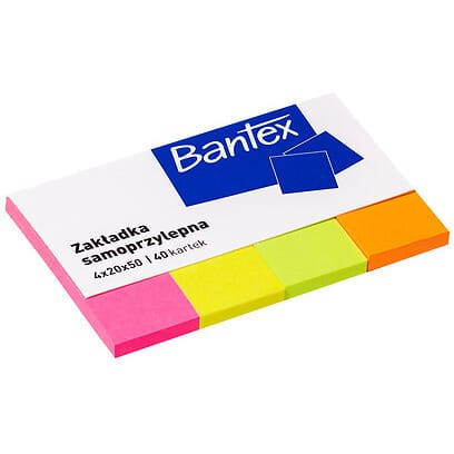 ⁨Zakładki indeksująca samoprzylepne 20x50mm Zestaw 4 kolory x 40 szt. neonowe 400086402 BANTEX⁩ w sklepie Wasserman.eu