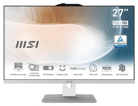 ⁨MSI AIO Modern AM242P 12M-1249XEU i3-1215U 27" IPS LED FHD Non-Touch Anti-Glare 8GB SSD512GB M.2 AX211 WiFi 6E NoOS WHITE⁩ at Wasserman.eu