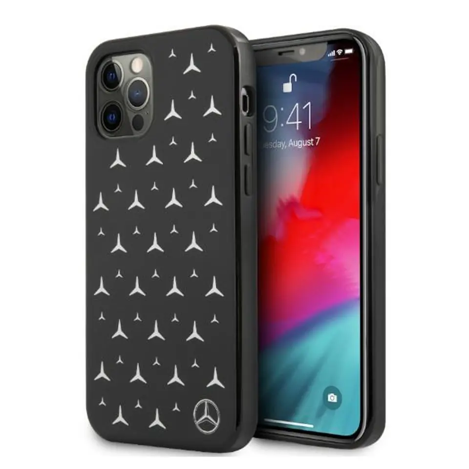 ⁨Mercedes MEHCP12MESPBK iPhone 12/12 Pro 6.1" black/black hardcase Silver Stars Pattern⁩ at Wasserman.eu