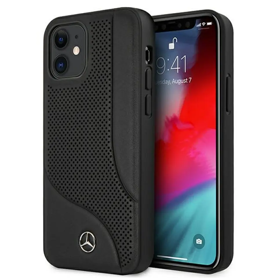 ⁨Mercedes MEHCP12SCDOBK iPhone 12 mini 5,4" czarny/black hardcase Leather Perforated Area⁩ w sklepie Wasserman.eu