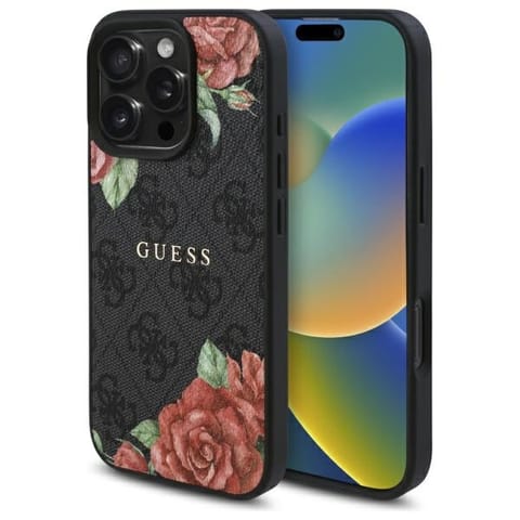 ⁨Guess GUHMP16LP4ROPEMCK iPhone 16 Pro    6.3" czarny/black hardcase 4G Flowers Print MagSafe⁩ w sklepie Wasserman.eu