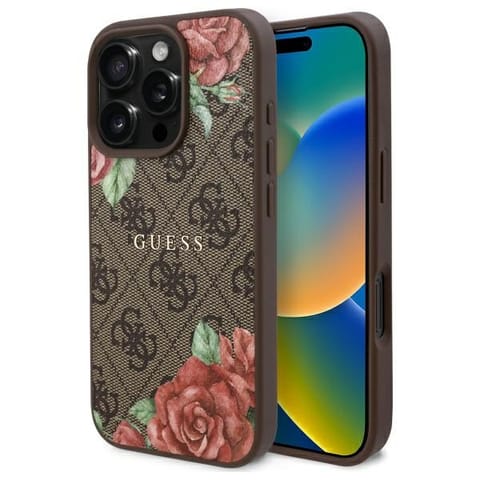 ⁨Guess GUHMP16LP4ROPEMCW iPhone 16 Pro    6.3" brązowy/brown hardcase 4G Flowers Print MagSafe⁩ w sklepie Wasserman.eu