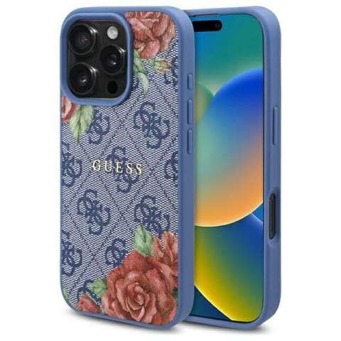 ⁨Guess GUHMP16SP4ROPEMCB iPhone 16 6.1"   niebieski/blue hardcase 4G Flowers Print MagSafe⁩ w sklepie Wasserman.eu