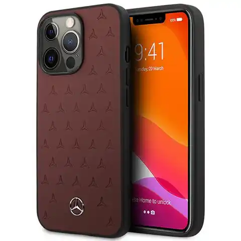 ⁨Mercedes MEHCP13LPSQRE iPhone 13 Pro / 13 6.1" red/red hardcase Leather Stars Pattern⁩ at Wasserman.eu