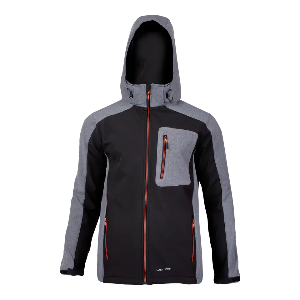 ⁨Kurtka softshell z kapt. czar.-szar.-pom., "l", ce, lahti⁩ w sklepie Wasserman.eu