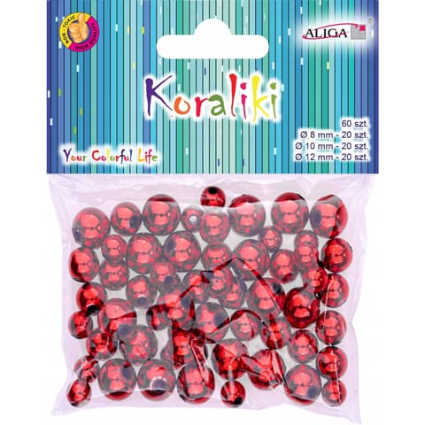 ⁨Koraliki plastikowe mix rozmiarów (60 sztuk) czerwone PJ-9487 ALIGA⁩ w sklepie Wasserman.eu
