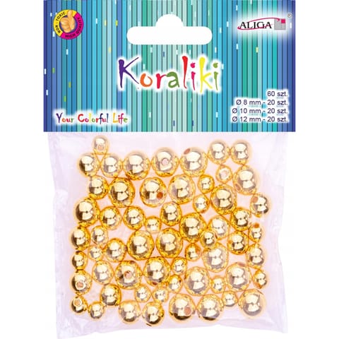 ⁨Koraliki plastikowe mix rozmiarów (60 sztuk) złote PJ-9463 ALIGA⁩ w sklepie Wasserman.eu