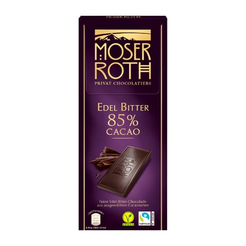 ⁨Moser Roth Dark Chocolate 85% Cacao 125 g⁩ at Wasserman.eu