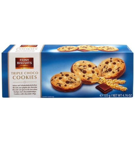 ⁨Feiny Biscuits Triple Choco Cookies with Milk, White and Dark Chocolate Chips 135 g⁩ at Wasserman.eu