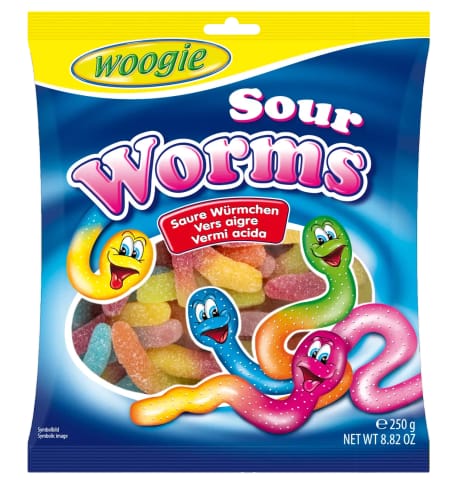 ⁨Woogie Saure Würmer Kwaśne Żelki 250 g⁩ w sklepie Wasserman.eu