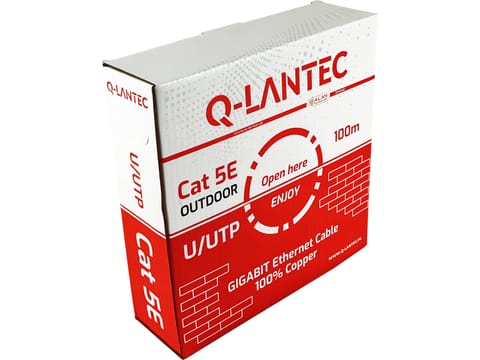 ⁨Kabel U/UTP kat.5e, sieciowy, skrętka, PE zewnętrzny suchy, Fca 4PR, 1Gb/s, czarny, 100m - Q-LANTEC⁩ w sklepie Wasserman.eu