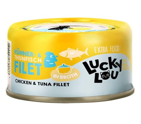 ⁨Lucky Lou Extrafood Kurczak i tuńczyk w bulionie puszka 70g⁩ w sklepie Wasserman.eu