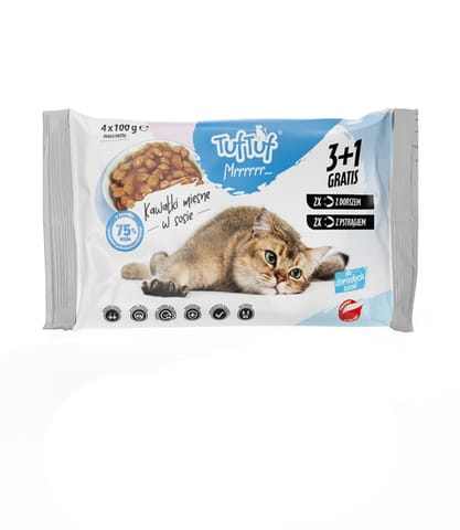 ⁨TUF TUF saszetki dla kota 4x100g - 2 x dorsz, 2 x pstrąg⁩ w sklepie Wasserman.eu