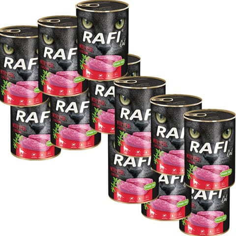 ⁨Rafi Cat karma bezzbożowa z cielęciną 12 x 400 g⁩ w sklepie Wasserman.eu