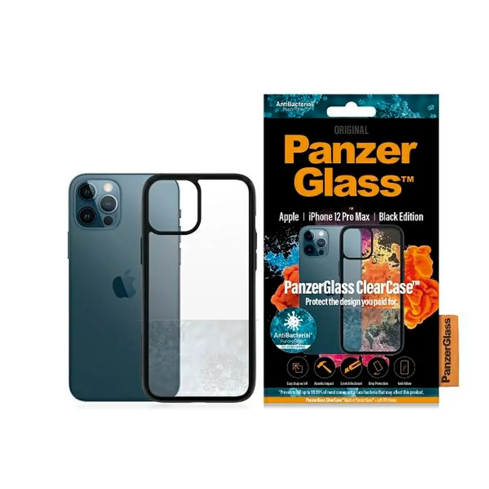 ⁨PanzerGlass ClearCase iPhone 12 Pro Max 6,7" Antibacterial czarny/black⁩ w sklepie Wasserman.eu