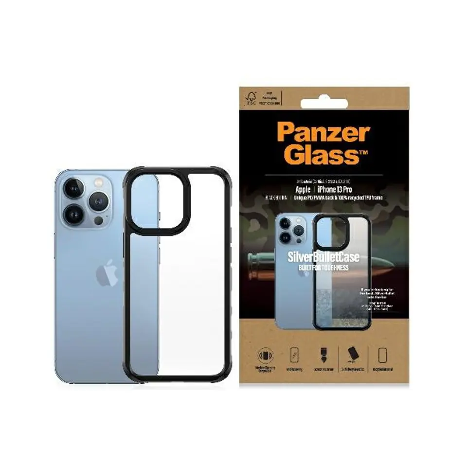 ⁨PanzerGlass ClearCase iPhone 13 Pro 6.1" black Antibacterial Military grade SilverBullet 0324⁩ at Wasserman.eu