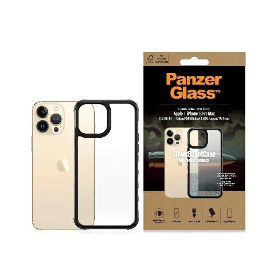 ⁨PanzerGlass ClearCase iPhone 13 Pro Max 6.7" black Antibacterial Military grade SilverBullet 0320⁩ w sklepie Wasserman.eu