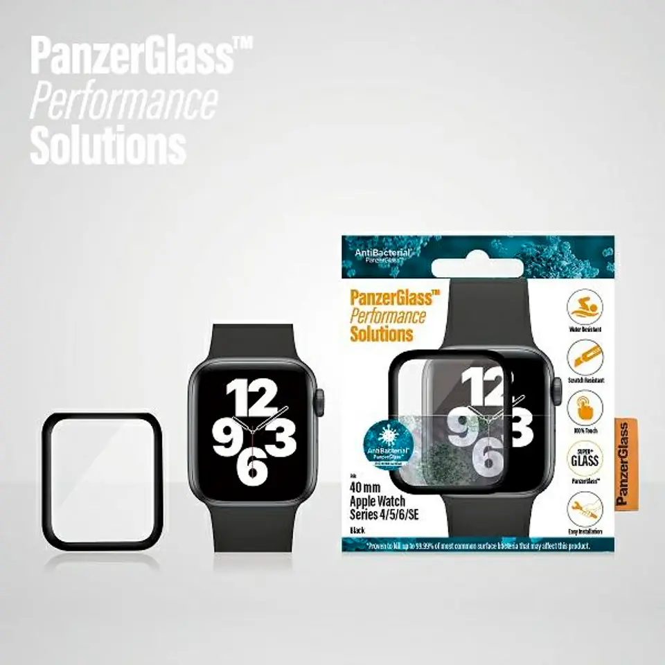 ⁨PanzerGlass Curved Apple Watch 4/5/6/SE 40mm Antibacterial Black/Black⁩ at Wasserman.eu
