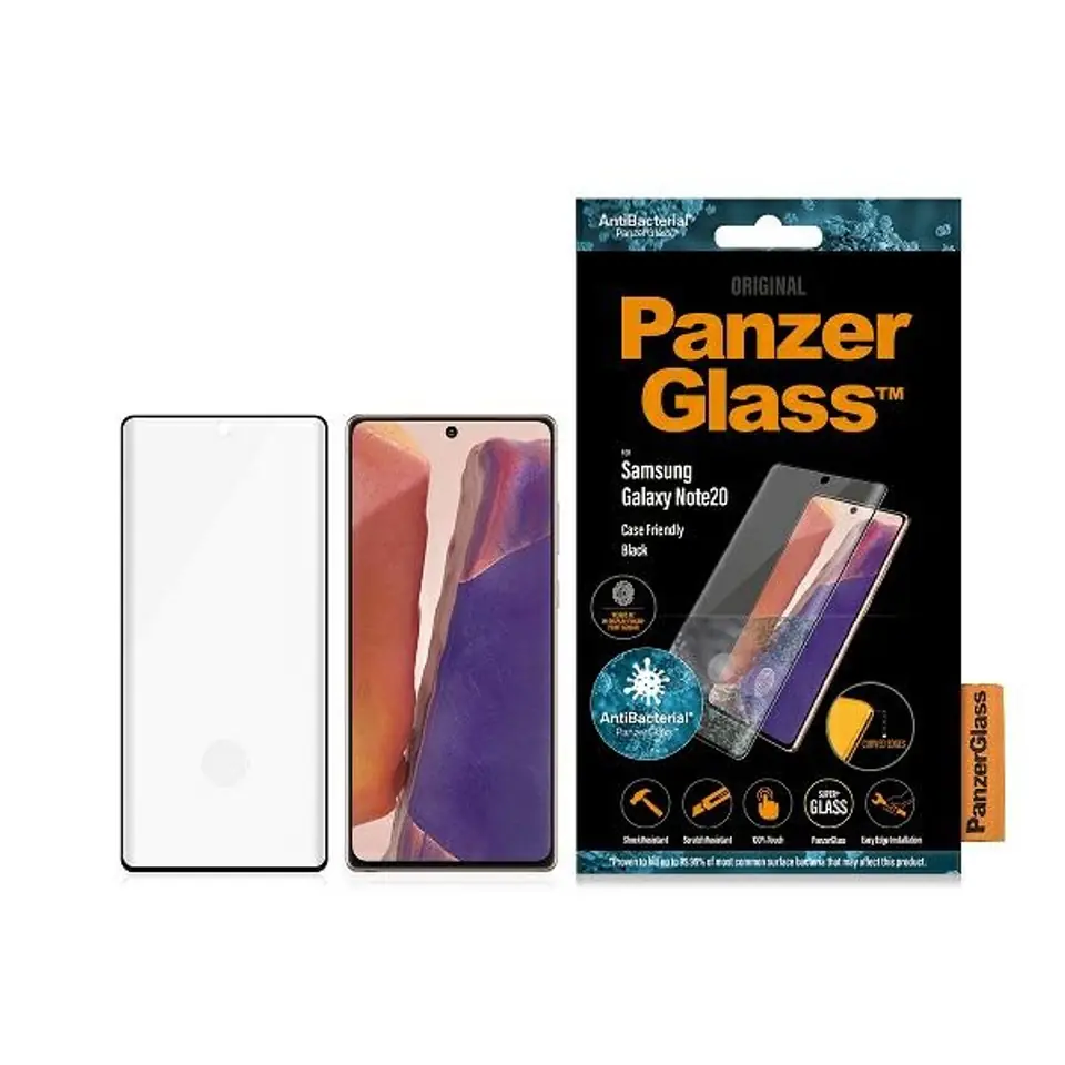 ⁨PanzerGlass Curved Super+ Samsung Note20 N980 Case Friendly Finger Print AntiBacterial czarny/black⁩ w sklepie Wasserman.eu