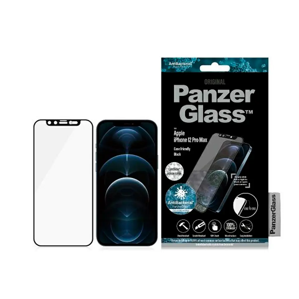 PanzerGlass E2E Microfracture iPhone 12 Pro Max 6,7" CamSlider Swarovsky Case Friendly AntiBacterial czarny/black w sklepie Wasserman.eu