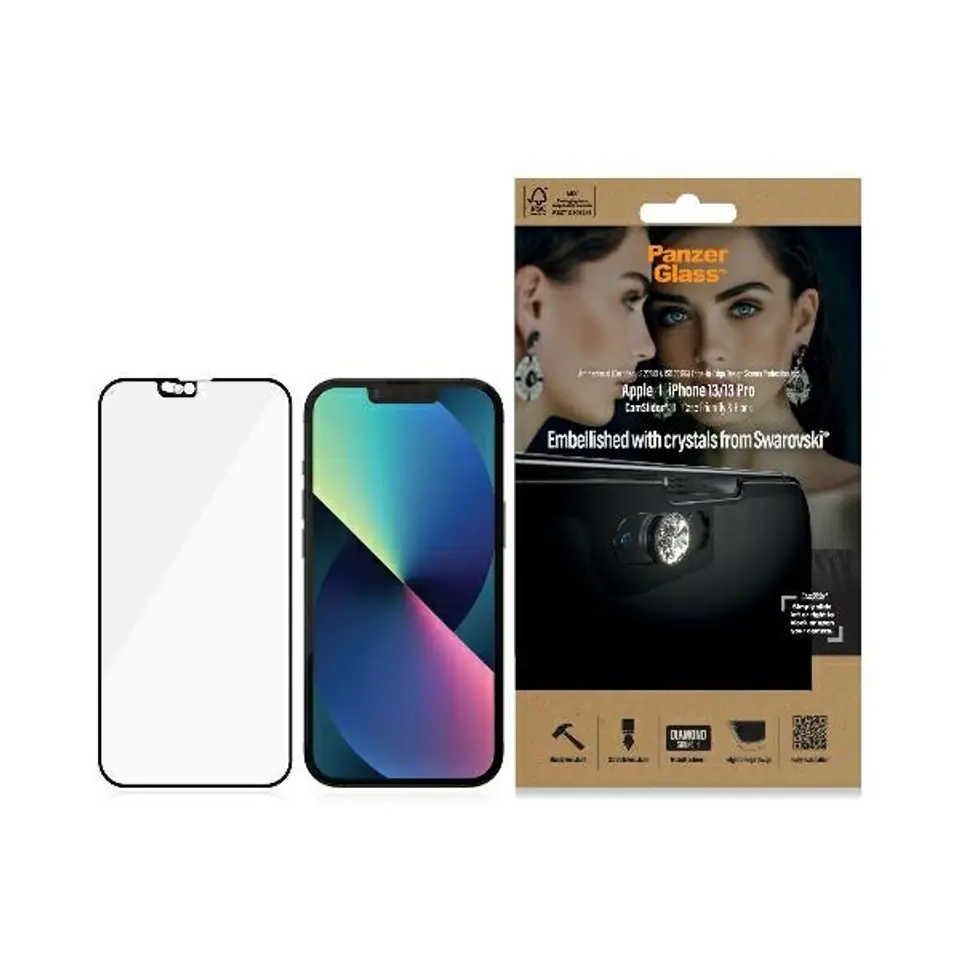 ⁨PanzerGlass E2E Microfracture iPhone 13 /13 Pro 6.1" CamSlider Swarovsky Case Friendly AntiBacterial black/black 2751⁩ at Wasserman.eu